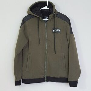 Rocawear men's full-zip, sherpa-lined hoodie in olive green